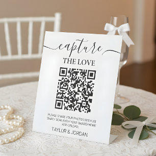 Modern Minimalist Photo Sharing QR Code Pedestal Sign