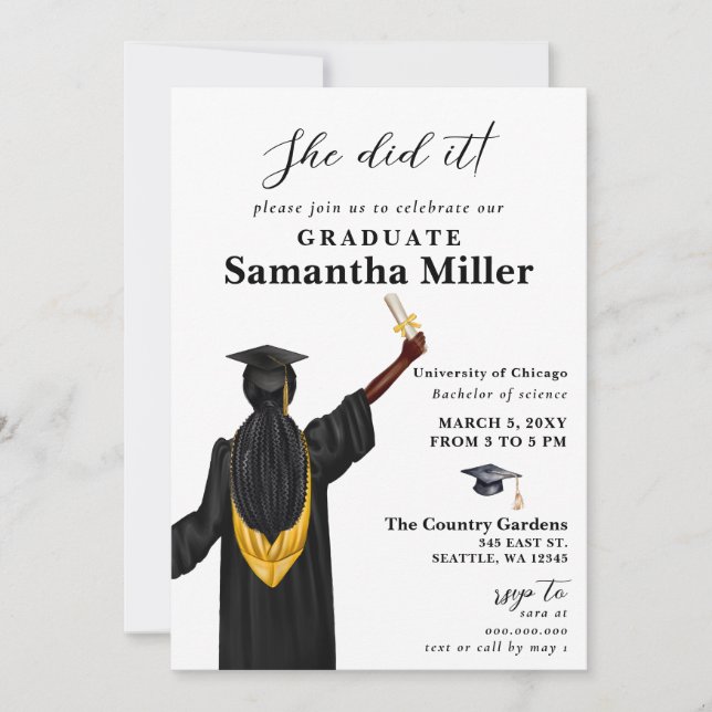 Modern Minimalist Photo She Did It Graduation Invitation (Front)