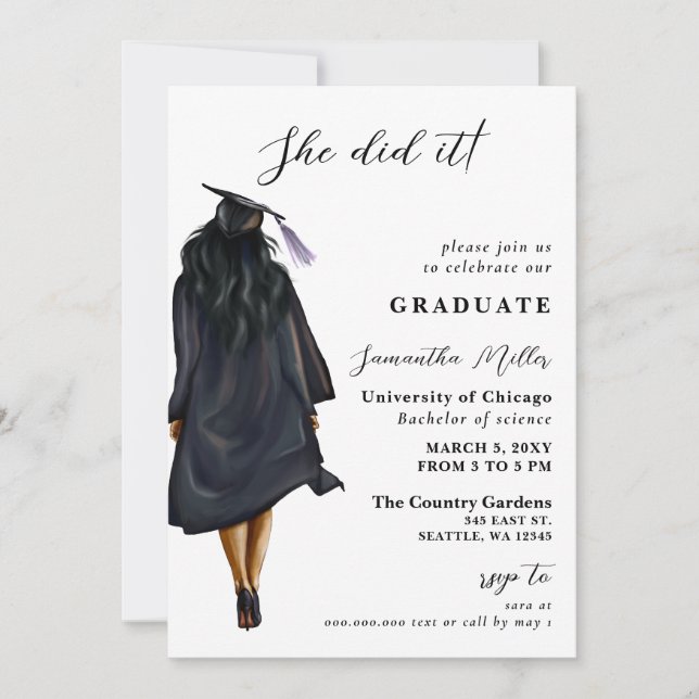 Modern Minimalist Photo She Did It Graduation Invitation (Front)