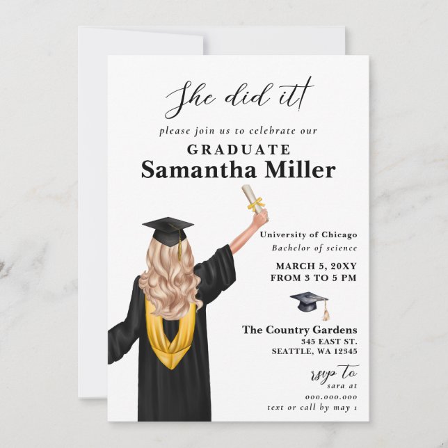 Modern Minimalist Photo She Did It Graduation Invitation (Front)