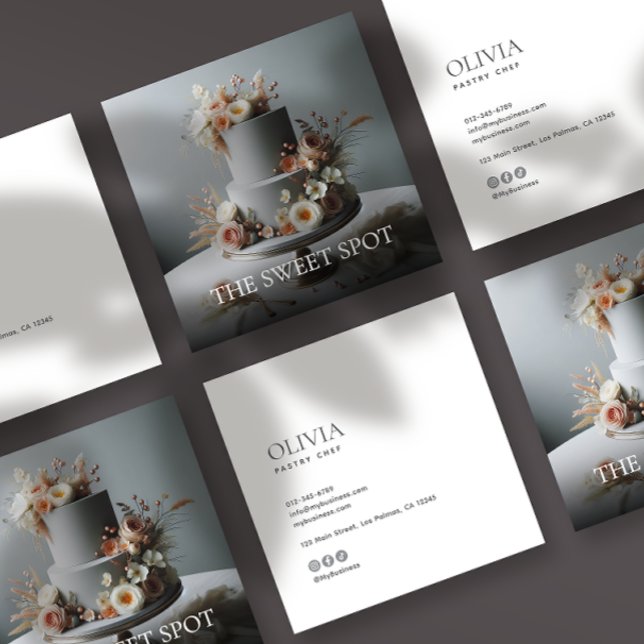Modern Minimalist Photo & Socials Bakery Square Business Card (Creator Uploaded)