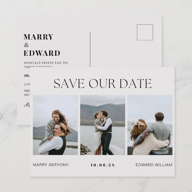 Modern minimalist photo wedding announcement postcard (Front/Back)