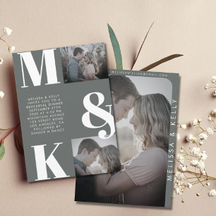 Modern Minimalist Photo Wedding Bold Monogram Invitation