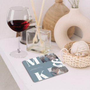 Modern Minimalist Photo Wedding Bold Monogram Square Paper Coaster