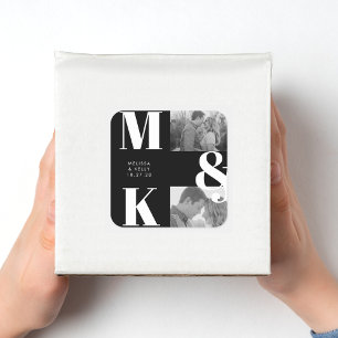 Modern Minimalist Photo Wedding Bold Monogram Square Sticker