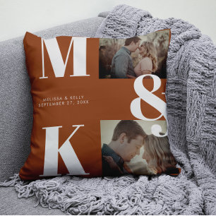 Modern Minimalist Photo Wedding Bold Monogram Throw Pillow