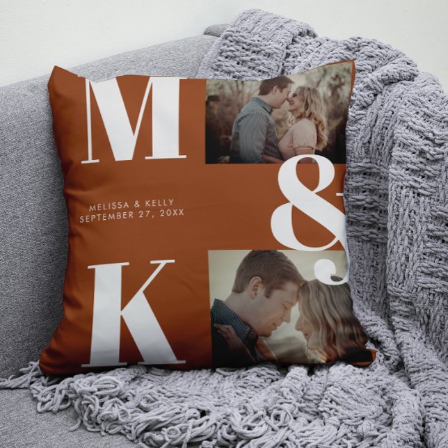 Modern Minimalist Photo Wedding Bold Monogram Throw Pillow (Creator Uploaded)