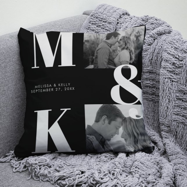 Modern Minimalist Photo Wedding Bold Monogram Throw Pillow (Creator Uploaded)