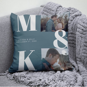 Modern Minimalist Photo Wedding Bold Monogram Throw Pillow