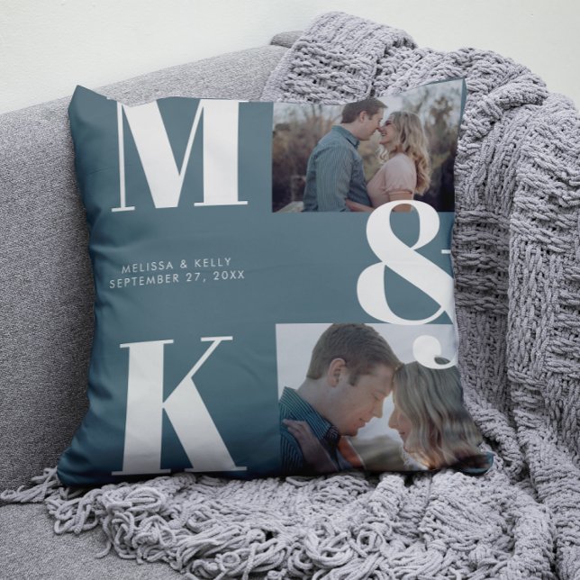 Modern Minimalist Photo Wedding Bold Monogram Throw Pillow (Creator Uploaded)