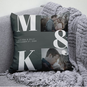 Modern Minimalist Photo Wedding Bold Monogram Throw Pillow