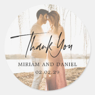 Modern Minimalist Photo Wedding Classic Round Sticker
