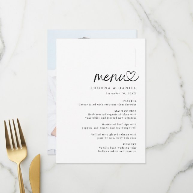 Modern Minimalist Photo Wedding Menu (Front/Back In Situ)
