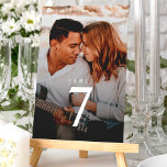 Modern Minimalist Photo Wedding Table Number<br><div class="desc">This personalized wedding table number card adds a romantic and modern touch to your reception décor, featuring a full-page engagement photo with a sleek, minimalist number overlay. The contemporary typography blends seamlessly with the warm and intimate couple’s portrait, creating a stylish yet sentimental centerpiece for each table. Perfect for rustic,...</div>