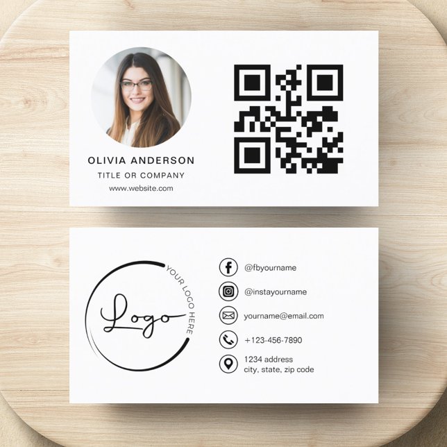 Modern Minimalist Photo with QR Code Social Media Business Card (Creator Uploaded)