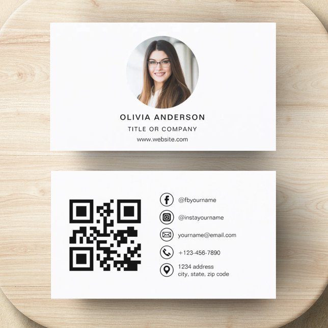 Modern Minimalist Photo with QR Code Social Media Business Card (Creator Uploaded)