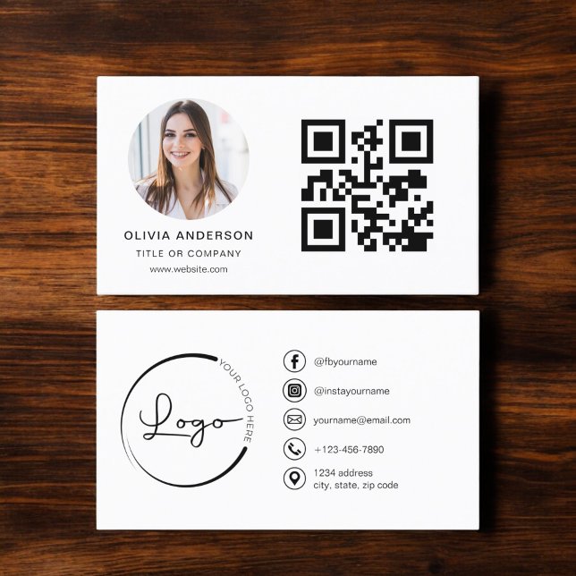 Modern Minimalist Photo with QR Code Social Media Business Card (Creator Uploaded)