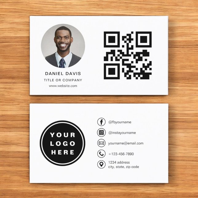 Modern Minimalist Photo with QR Code Social Media Business Card (Creator Uploaded)
