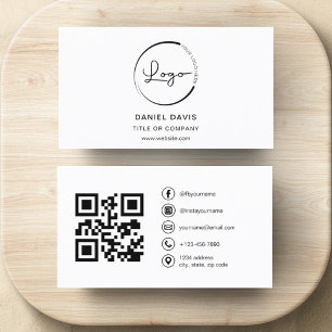 Modern Minimalist Photo with QR Code Social Media Business Card
