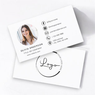 Modern Minimalist Photo with Social Media Icons Business Card