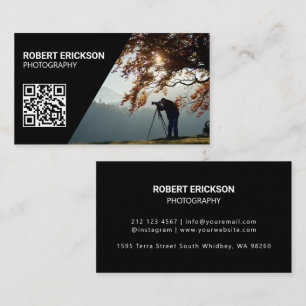 Modern Minimalist Photographer QR Code Portfolio Business Card