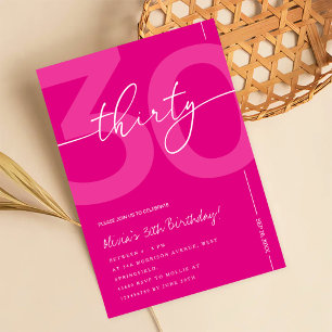 Modern Minimalist Pink 30th Birthday Party Invitation