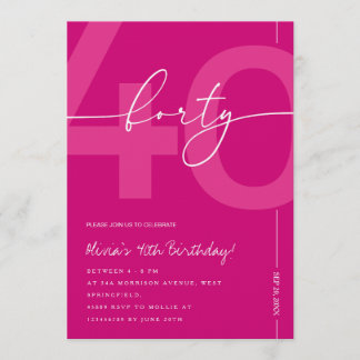 Modern Minimalist Pink 40th Birthday Party Invitation
