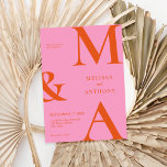 Modern Minimalist Pink and Orange Wedding Invitation<br><div class="desc">Modern Minimalist Pink and Orange Wedding Invitation. Features bold monogram typography and minimal graphic design. Personalize text with all the details of your special day.</div>