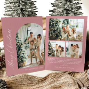 Modern Minimalist Pink Arch Photo Merry Christmas Holiday Card