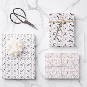 Modern Minimalist Pink & Gray Christmas Watercolor Wrapping Paper Sheet