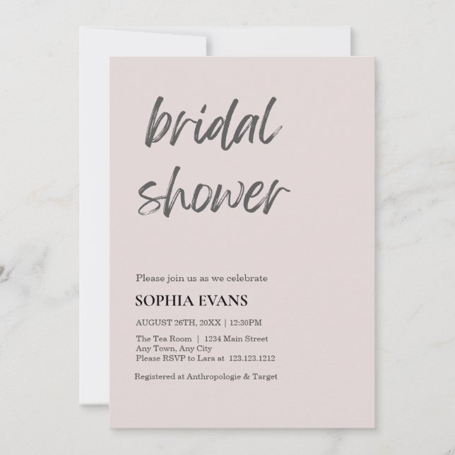 Modern Minimalist Pink Grey Bridal Shower Invitation (Front)