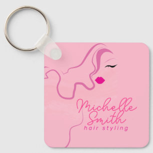 Modern minimalist pink hair styling wavy QR Keychain