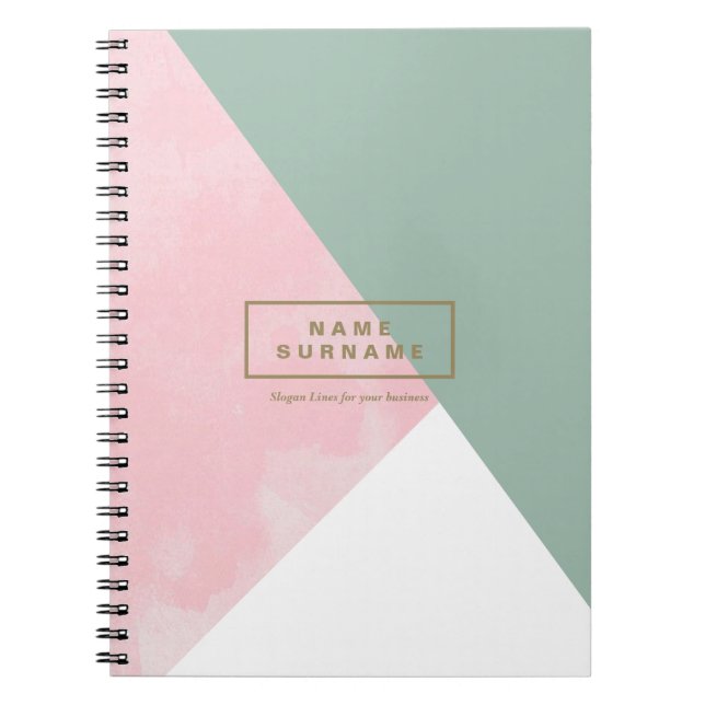 Modern Minimalist Pink & Olive Spiral Photo Notebook (Front)