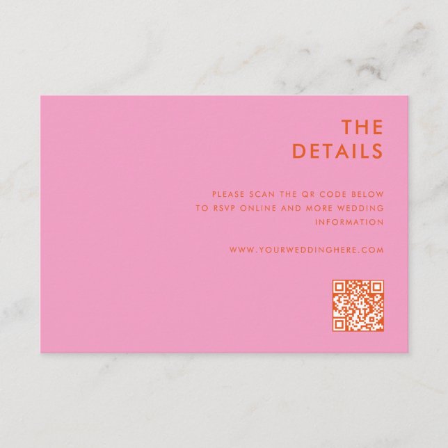 Modern Minimalist Pink Orange Wedding Enclosure Card (Front)