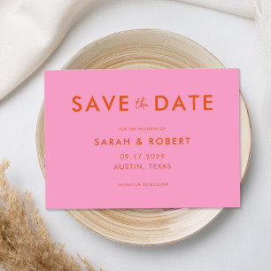 Modern Minimalist Pink Orange Wedding Save The Date