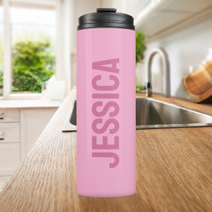 Modern Minimalist Pink Personalized Name Thermal Tumbler