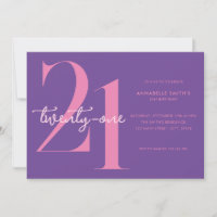Modern Minimalist Pink Purple 21st Birthday