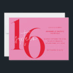 Modern Minimalist Pink Red 16th Birthday Invitation<br><div class="desc">Modern minimalist 16th birthday invitation featuring simple design with chic typography and elegant script.</div>