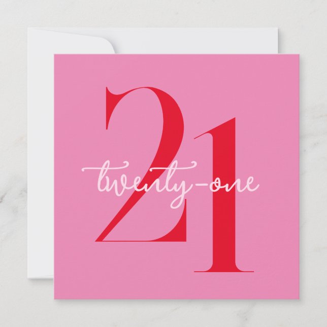 Modern Minimalist Pink Red 21st Birthday Invitation (Front)