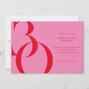 Modern Minimalist Pink Red 30th Birthday Invitation