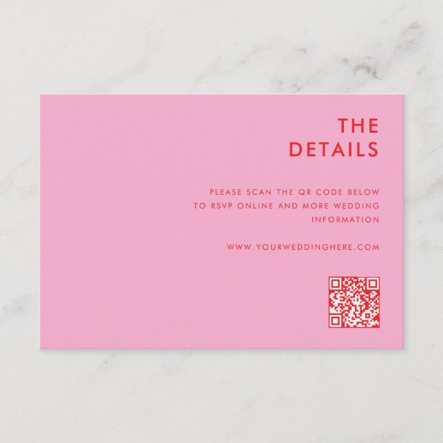 Modern Minimalist Pink Red Wedding Enclosure Card (Front)