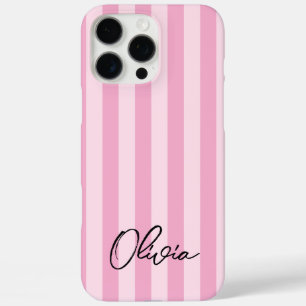 Modern Minimalist Pink Stripes Personalized Name iPhone 16 Pro Max Case