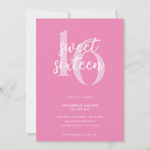 Modern Minimalist Pink Sweet Sixteen 16th Birthday Invitation