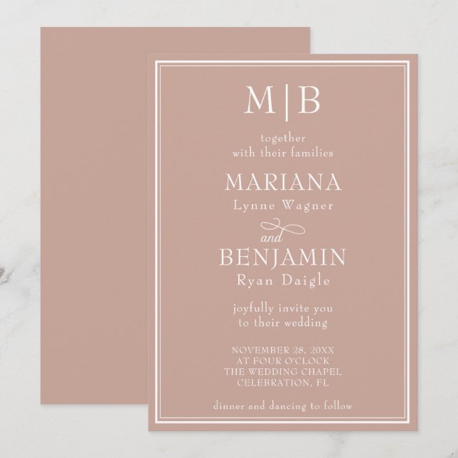 Modern Minimalist Pink Wedding Invitation (Front/Back)