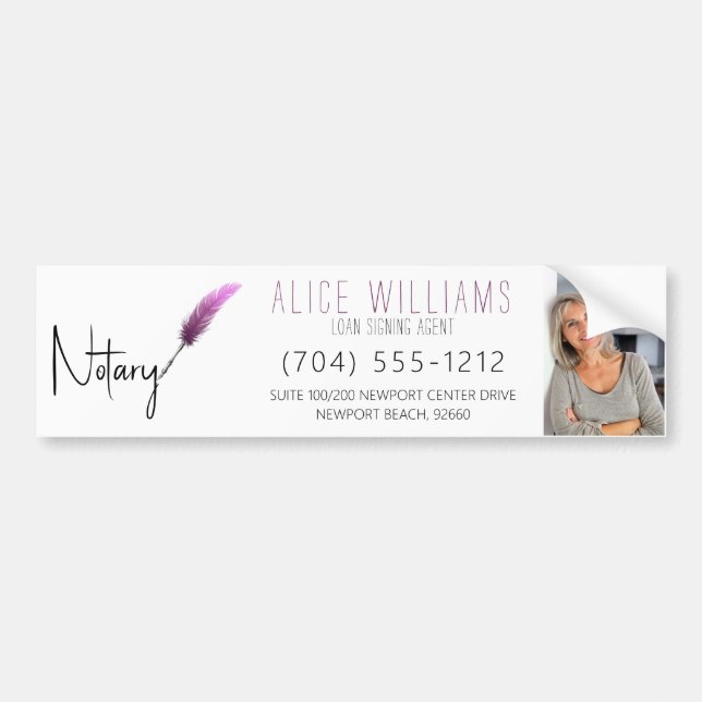 Modern Minimalist Pink & White Notary Photo Bumper Sticker (Front)
