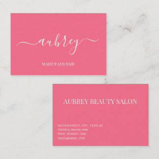 Modern minimalist pink white script   business card