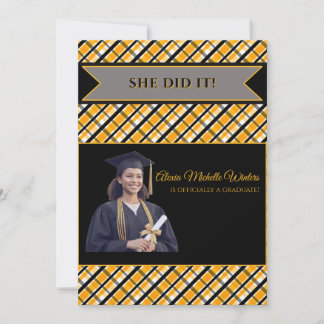Modern Minimalist Plaid Grid High School Grad Announcement
