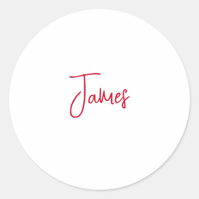 Modern Minimalist Plain Calligraphy Red White Classic Round Sticker (Front)