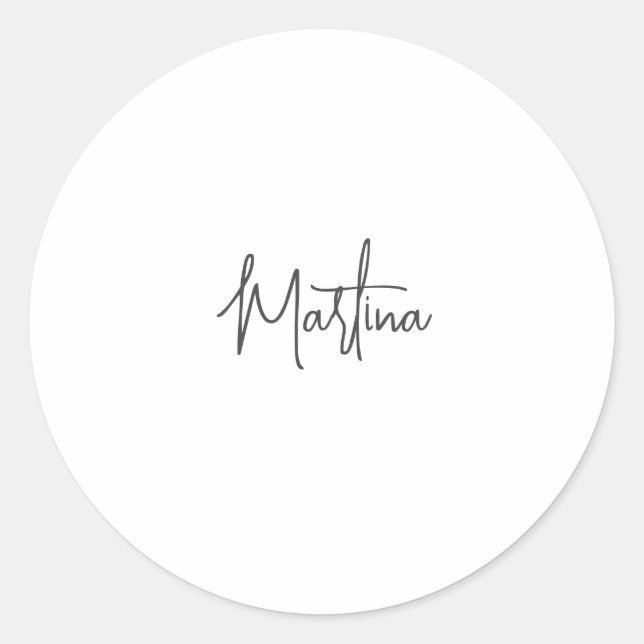 Modern Minimalist Plain Creative Calligraphy White Classic Round Sticker (Front)