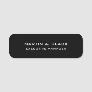 Modern Minimalist Plain Elegant Black & White Name Tag